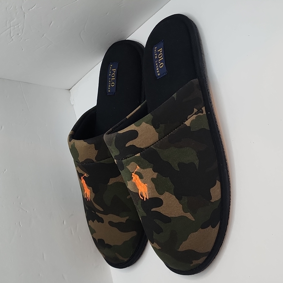 POLO RALPH LAUREN, MEN’S SANDALS, CAMOUFLAGE WITH ORANGE LOGO, SIZE 13 - Picture 3 of 12